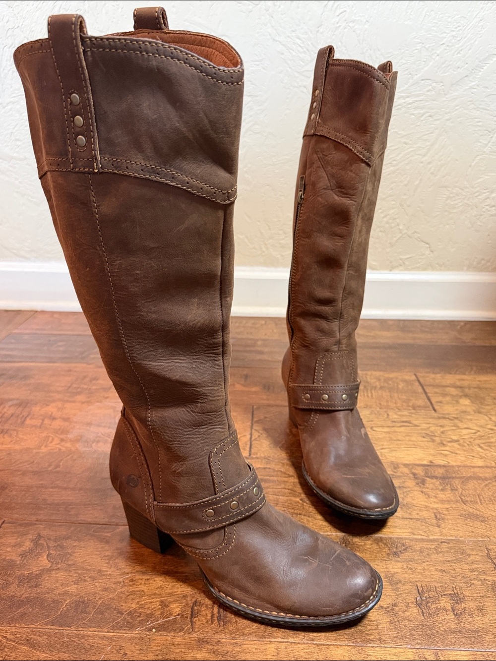 Born Brown Soft Leather Harness Rising Boot, size 10 US/42 EU